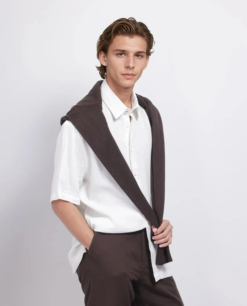 Rare Rabbit Men's Double Layer Boxy Fit Solid Cotton Shirt