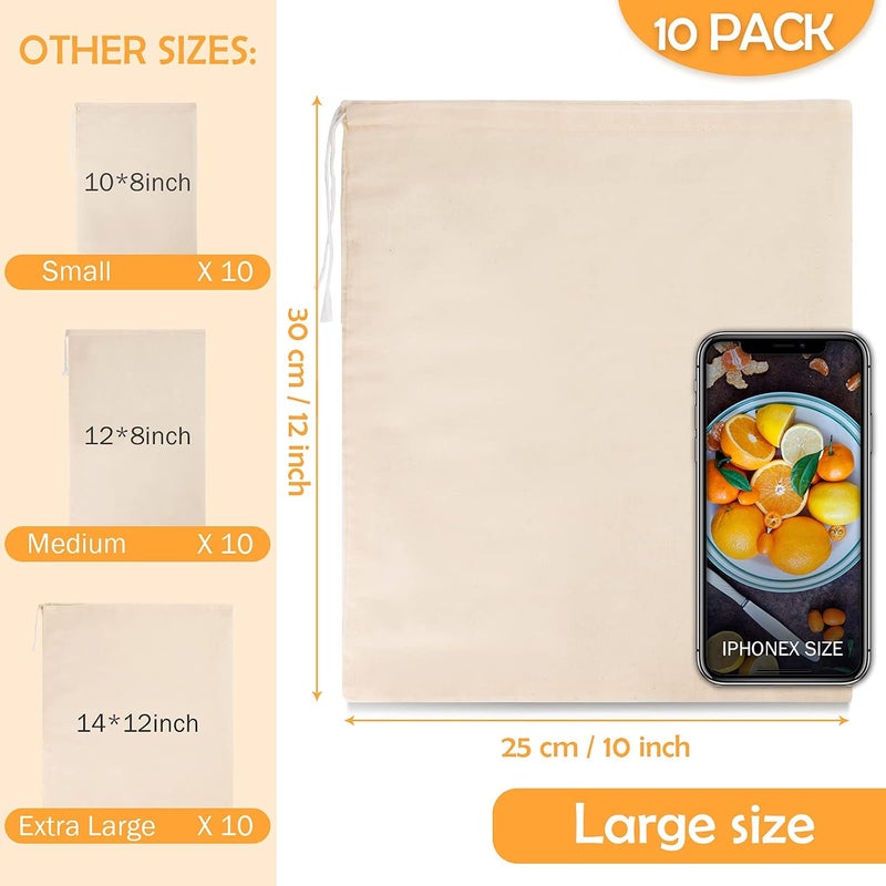 Chielor 10 Pack Nut Milk Bag, Fine Mesh Grade Reusable Cheesecloth Bags Strainers, Unbleached Organic Cotton Filter Bags for Almond Milk, Juices, ColdBrew, Cheese, Tea, Yogurt, Coffee (10 x 12 inch) - Image 2