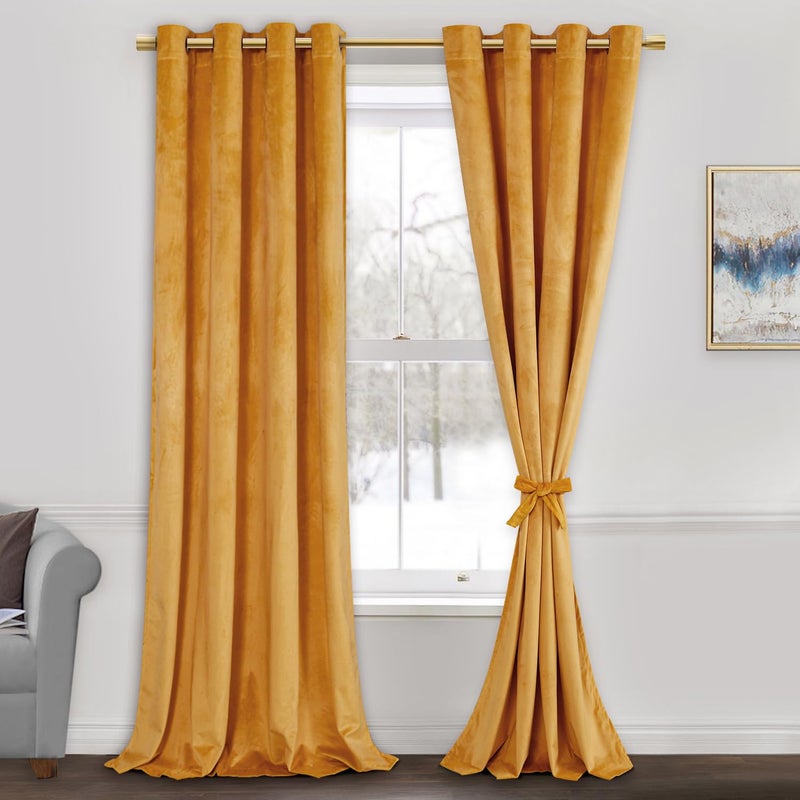JIUZHEN Velvet Curtains 96 inches  Thermal Insualted Room Darkening Grommet Super Soft Velvet Textured Drapes for Living RoomBedroom 52W x 96L Set of 2 Panels Warm Glod