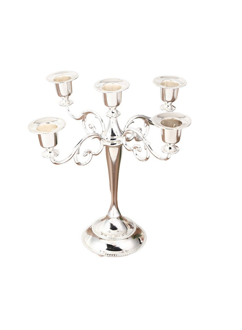general 5 Arms Decorative Candle Holder For Wedding and Candlelight Dinner Silver - Image 1