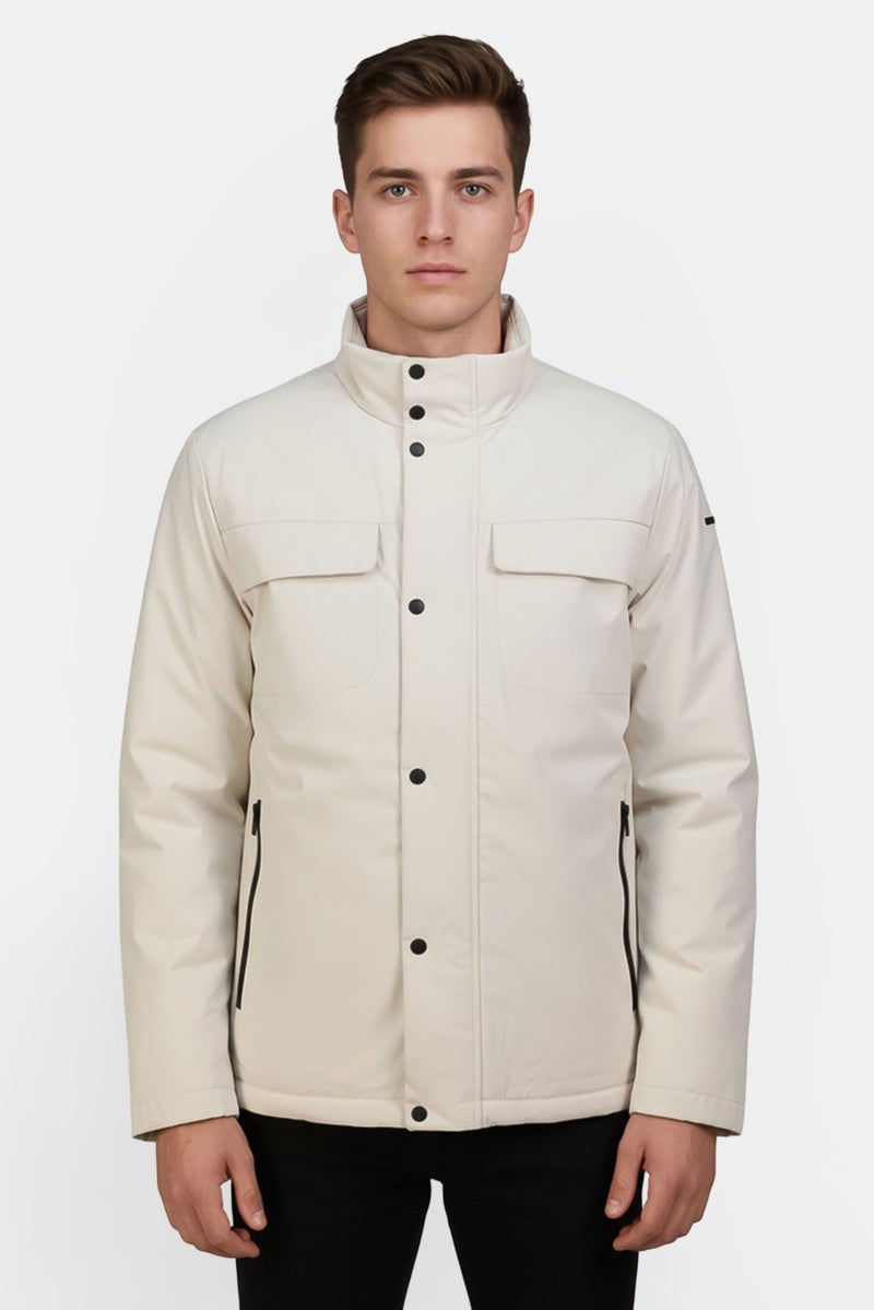 GEOX Men Solid Parka Jacket, Ivory - Image 1