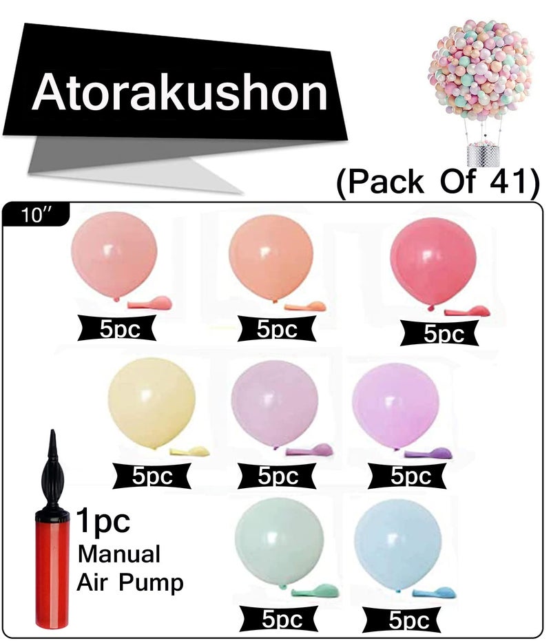 atorakushon Assorted Rainbow Colour Pastel Latex Party Balloons 10''Inches Pack of 40 With 1 Manual Hand Air Pump For Home Decoration Happy Birthday Party Supplies Wedding Baby Shower Anniversary - Image 3