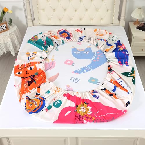 EDGZKO Cat Sheet Set Twin: Cute Cats Bed Sheets Twin Size for Girls Kids Teens Toddler Kawaii Cartoon Floral Print 3 Piece Bedding Sets 1 Fitted Sheet & 1 Flat Sheet & 1 Pillowcase - Image 3