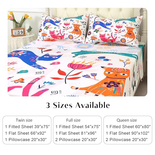 EDGZKO Cat Sheet Set Twin: Cute Cats Bed Sheets Twin Size for Girls Kids Teens Toddler Kawaii Cartoon Floral Print 3 Piece Bedding Sets 1 Fitted Sheet & 1 Flat Sheet & 1 Pillowcase - Image 5