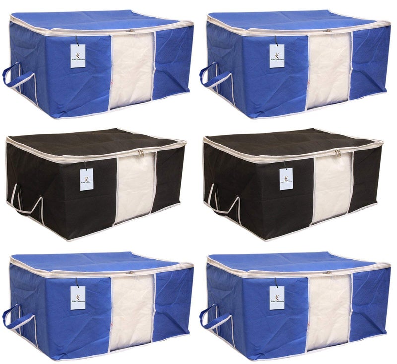 Kuber Industries 6 Piece Non Woven Underbed Storage Organiser Set Extra Large Black and Royal Blue - Image 1