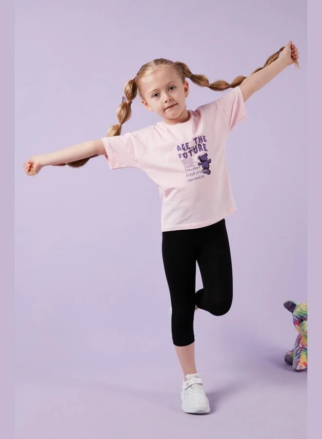 ليلا طقم ليلا قطن برقبة دائرية وأكمام قصيرة للبنات