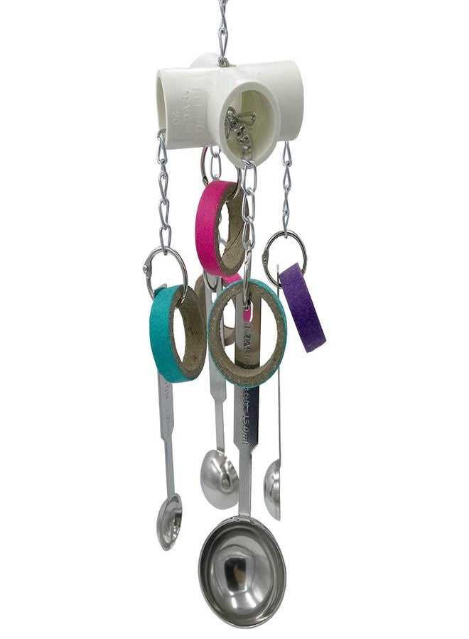 GILYGI Durable Bird Parrots Scoops and Bagel Toys, Pullable Stainless Steel Spoon and Cardboard Ring Toys for Small and Medium Bird Parakeets, Cockatiels, Conures, Budgie, Lovebirds, Finches - Image 2