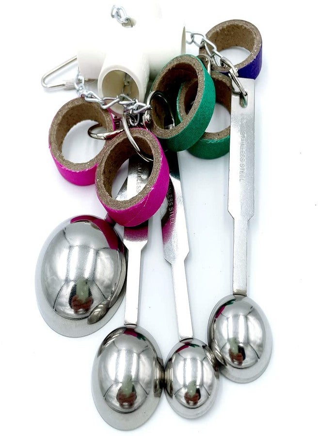 GILYGI Durable Bird Parrots Scoops and Bagel Toys, Pullable Stainless Steel Spoon and Cardboard Ring Toys for Small and Medium Bird Parakeets, Cockatiels, Conures, Budgie, Lovebirds, Finches - Image 5
