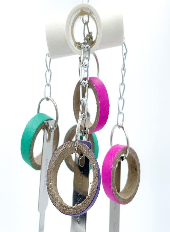 GILYGI Durable Bird Parrots Scoops and Bagel Toys, Pullable Stainless Steel Spoon and Cardboard Ring Toys for Small and Medium Bird Parakeets, Cockatiels, Conures, Budgie, Lovebirds, Finches - Image 3