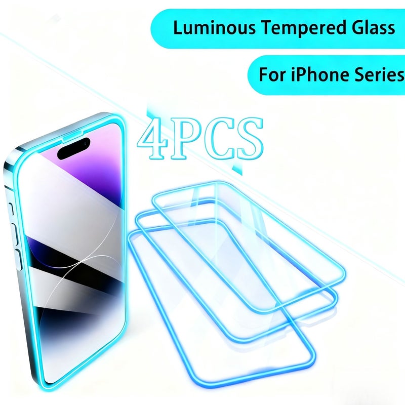4pcs Blue Luminous High Definition Tempered Glass Screen Protectors for iPhone 17 Easy Installation Stylish Glow Design - Image 1