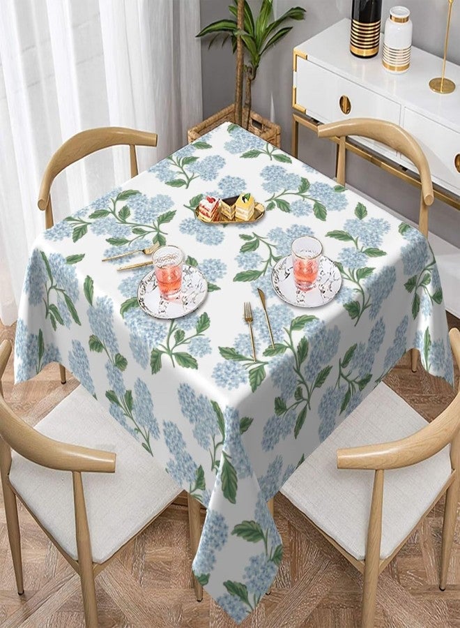 Sorktse Spring Floral Tablecloth Square 54 Inch Blue Hydrangea Flower Table Cloth Polyester Fabric Vintage Summer Flowers Table Cover for Kitchen Holiday Party Dining Picnic Outdoor Decor - Image 3