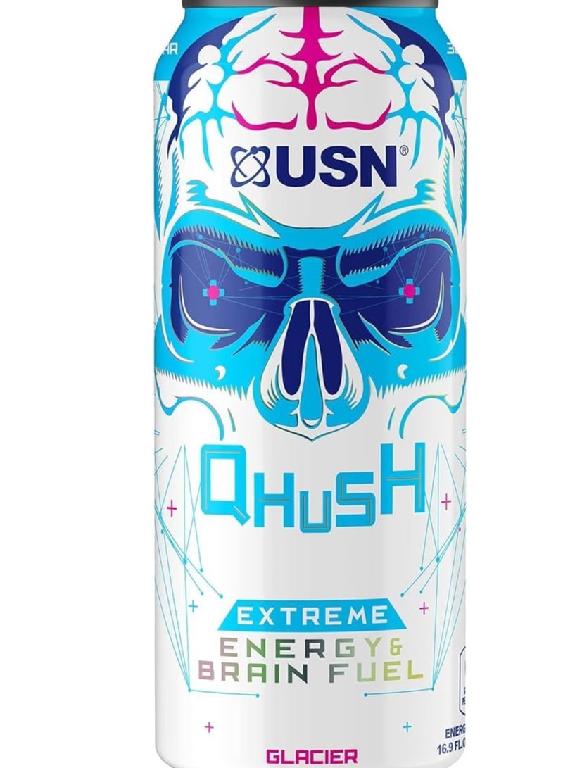 USN Qhush Extreme Energy Drink, Glacier Nootropic 500Ml Pack Of 6 - Image 2