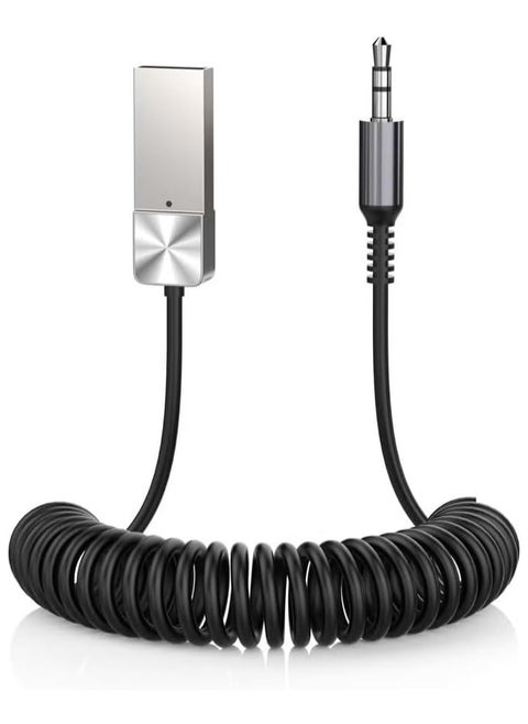 محول بلوتوث Aux للسيارة، جهاز استقبال بلوتوث 5.0، محول موسيقى بدون فقدان USB إلى 3.5 مم، محول صوت مع ميكروفون مدمج، لمجموعات السيارة/استيريو منزلي/مكبر صوت للمكالمات بدون استخدام اليدين