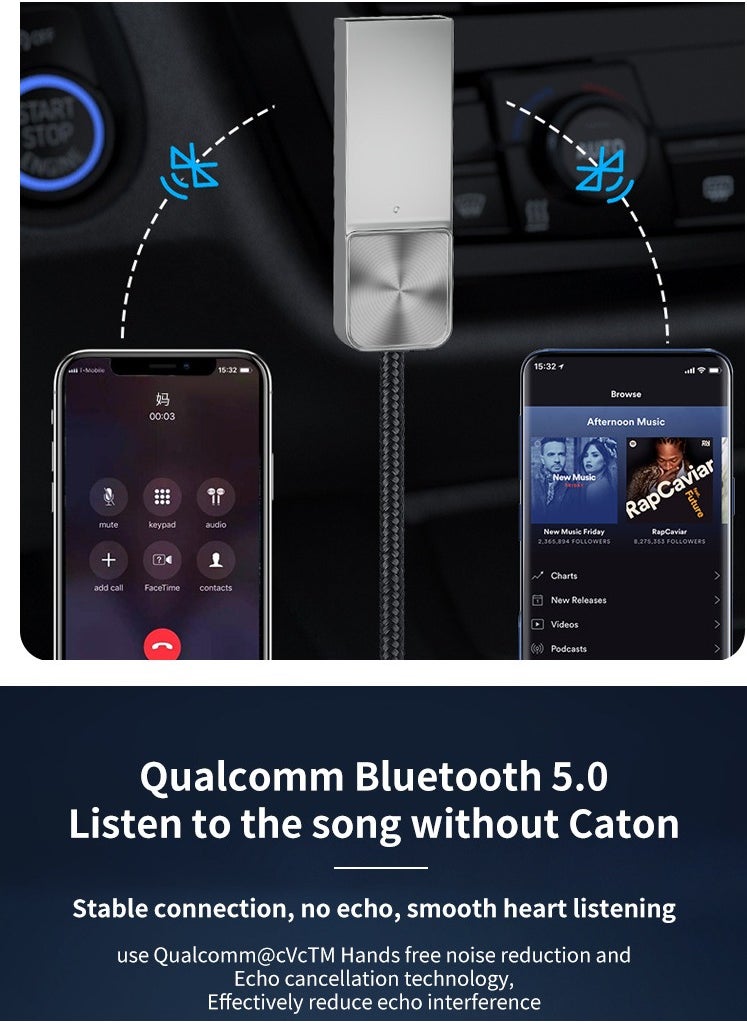 KIIUMI - Aux Bluetooth Adapter for Car,  Bluetooth 5.0 Receiver,Lossless Music USB to 3.5mm ,Audio Adapter with Built-in Microphone ,for Car Kits/Home Stereo/Handsfree Call Speaker - Image 1