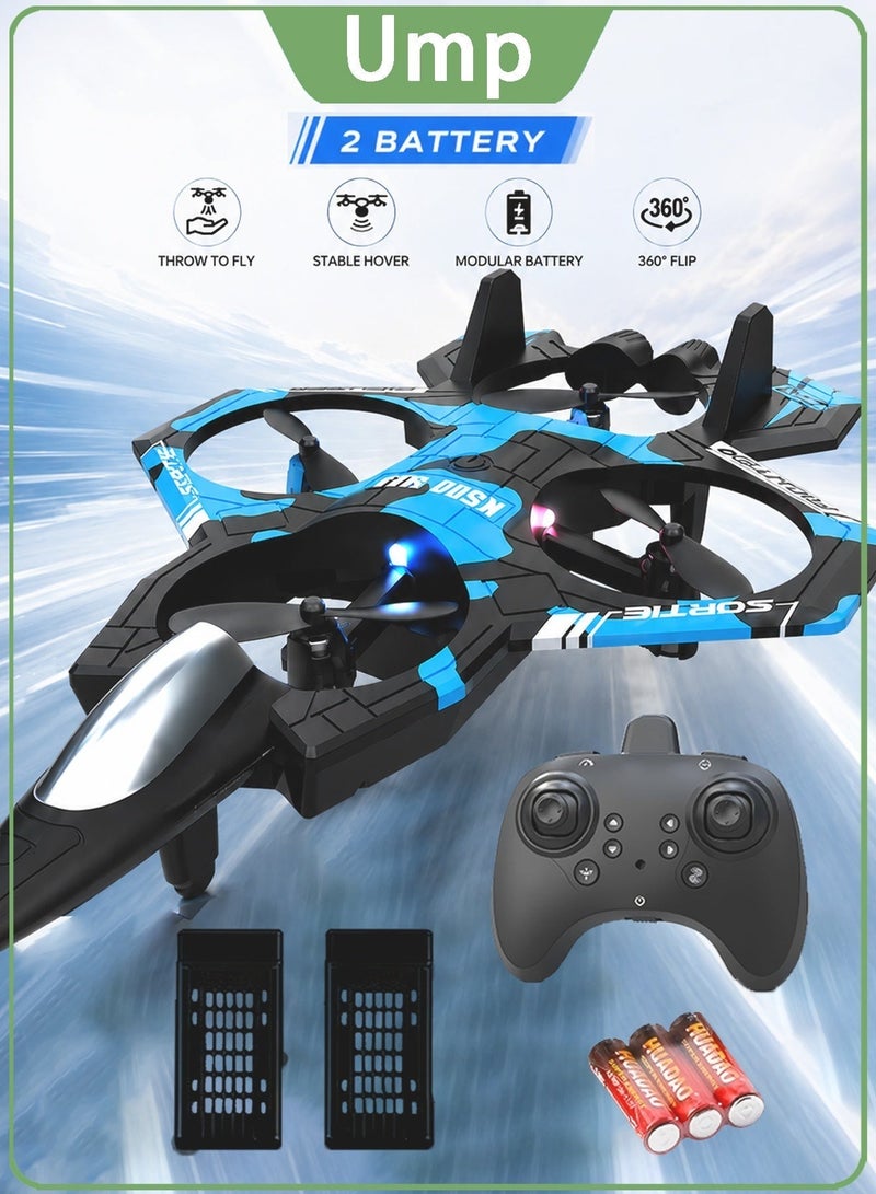 Ump Toy Plane, Remote Control Aircraft, RC Quadcopter,RC Fighter Jet,with 2 Batteries, Altitude Hold, 360° Flips, One-Key Takeoff Landing, LED Lights, Long Flight Time, 3 Speed Modes, Circle Fly Mode, Toy Airplane for Boys Girls Beginners Gift - Image 1