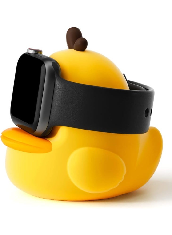 شاحن الوقوف متوافق مع Apple Watch Series 49/46/45/44/42/41/40/38mm iWatch Ultra2 / Ultra / 10/9/8 / SE2 / 7/6 / SE / 5/4/3/2/1,حلو البط السيليكون دوك,يدعم وضع الوقوف الليلي,الأصفر - Image 1