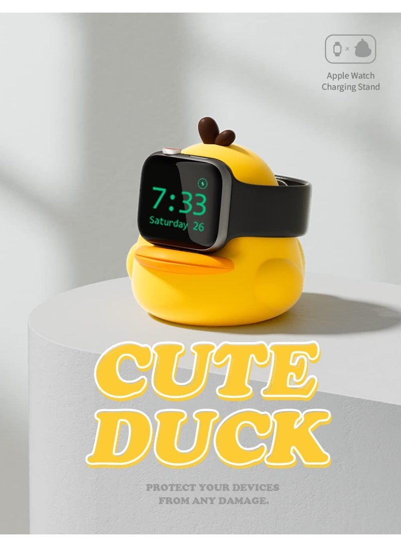 شاحن الوقوف متوافق مع Apple Watch Series 49/46/45/44/42/41/40/38mm iWatch Ultra2 / Ultra / 10/9/8 / SE2 / 7/6 / SE / 5/4/3/2/1,حلو البط السيليكون دوك,يدعم وضع الوقوف الليلي,الأصفر - Image 5