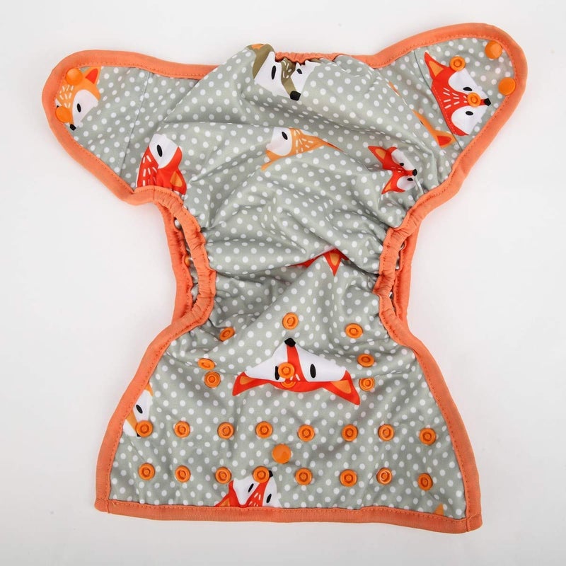 Hibaby One Size Cloth Diaper Cover Snap with Double Gusset (Dots Fox) - Image 4