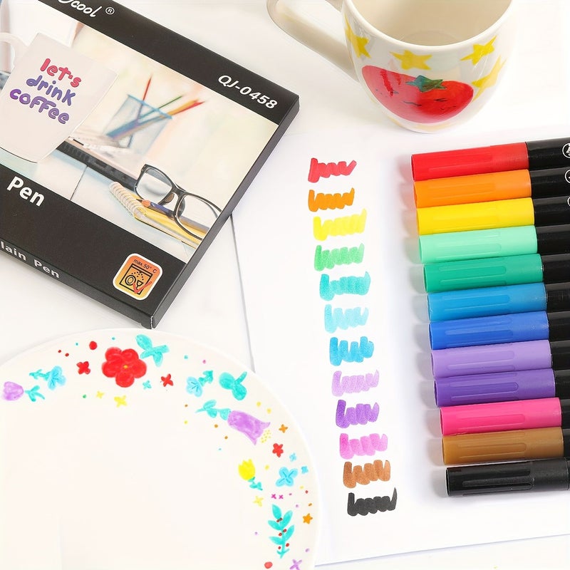 12 قلم رسم سيراميك ملون للفن المائي على الزجاج والسيراميك لمشاريع DIY - Image 4