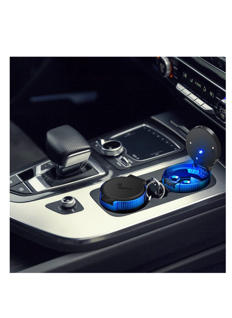 SYOSI Car Ashtray with Lid, 3 Pcs Smell Proof Windproof Portable Ashtray with LED Blue Light, Detachable Stainless Steel Car Ash Tray, Mini Car Trash Can for Travel Cup Holder Outdoor, Black  - Image 2