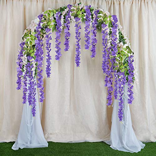 DearHouse Artificial Wisteria Vine Ratta Hanging Garland Silk Flowers String for Home, Party, Wedding Decor (Purple, 3.75 Feet) - 6 Pack - Image 2