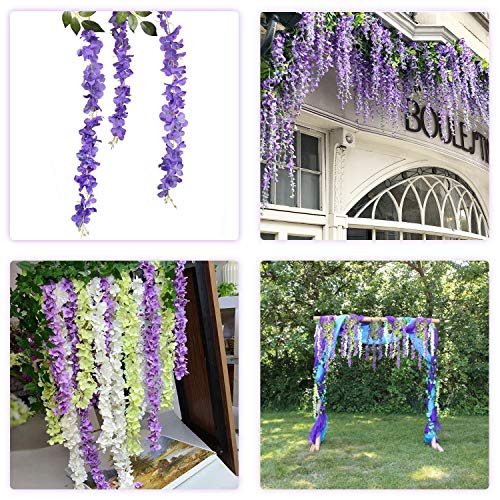 DearHouse Artificial Wisteria Vine Ratta Hanging Garland Silk Flowers String for Home, Party, Wedding Decor (Purple, 3.75 Feet) - 6 Pack - Image 4