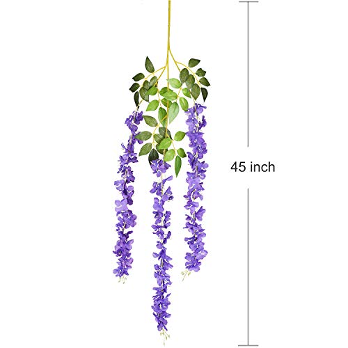 DearHouse Artificial Wisteria Vine Ratta Hanging Garland Silk Flowers String for Home, Party, Wedding Decor (Purple, 3.75 Feet) - 6 Pack - Image 3