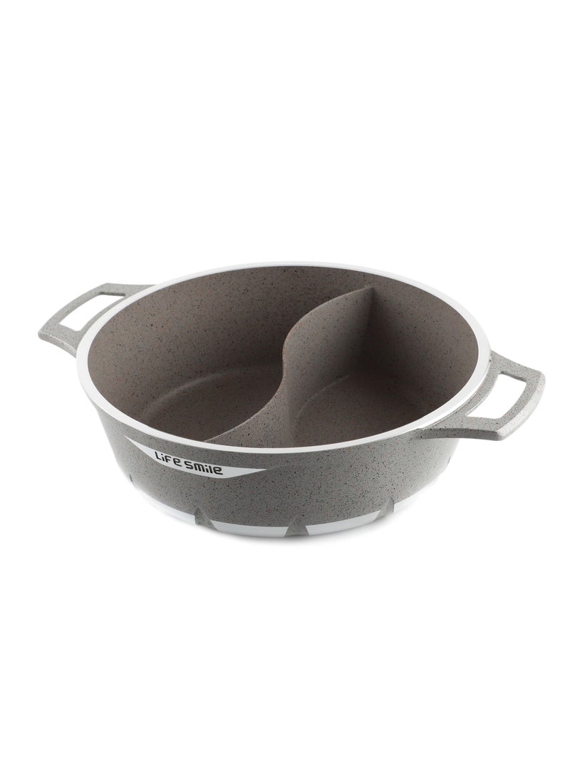 Life Smile Shabu Shabu Pot with Lid Non Stick Granite Coating Shabu Shabu Hot Pot with Divider - 28 CM  - Image 2