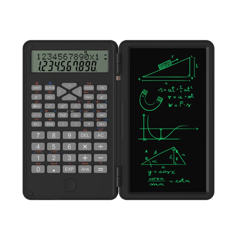 Scientific Calculator with Erasable Writing Board 240 Functions 2 Line LCD Display Foldable Financial Math Calculator School Supplies for Middle High School College Students Black - Image 1