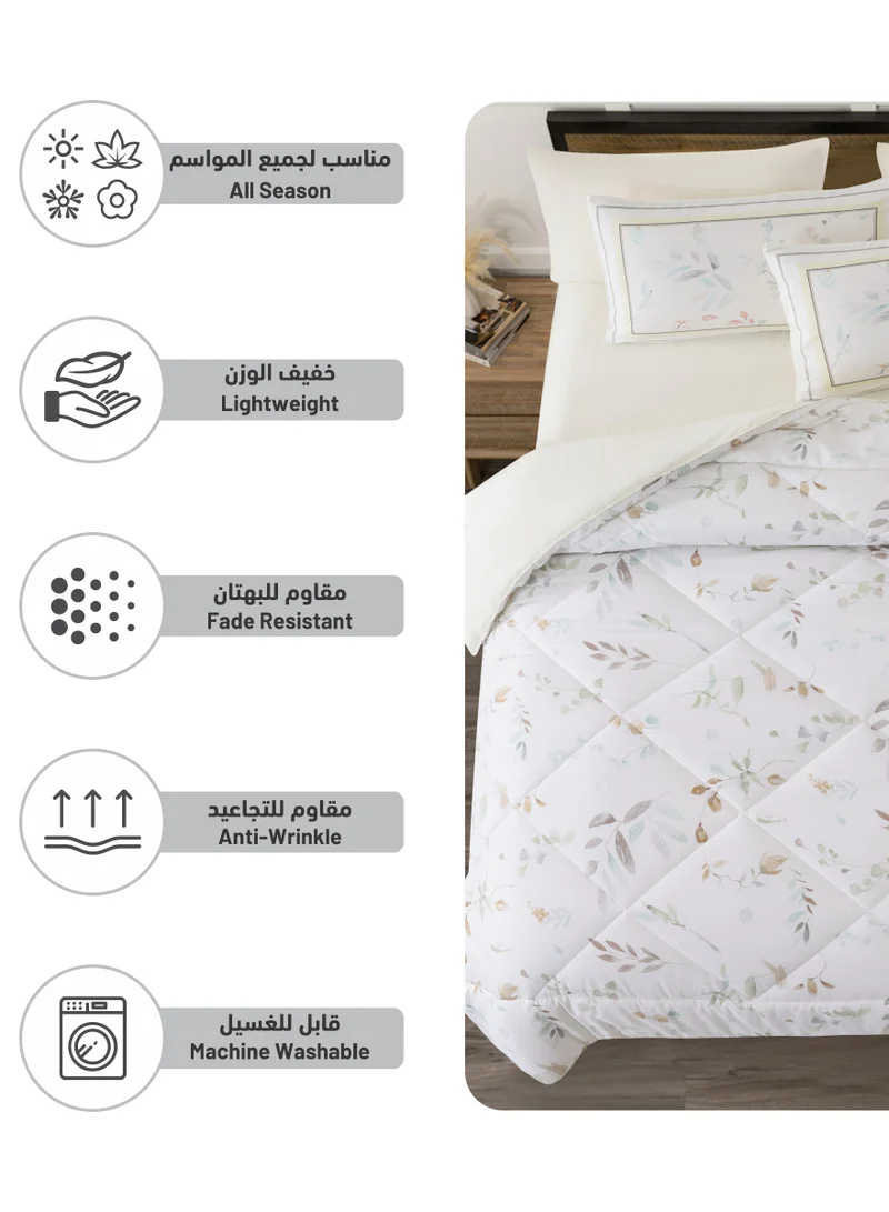 Donetella Printed Comforter Set 4-Pcs Single Size All Season Decorated Reversible Single Bed Comforter Set Fits (140 X 200 Cm)With Super-Soft Down Alterntaive Filing,Green White