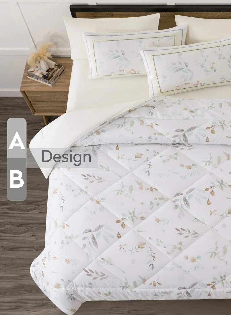 Donetella Printed Comforter Set 4-Pcs Single Size All Season Decorated Reversible Single Bed Comforter Set Fits (140 X 200 Cm)With Super-Soft Down Alterntaive Filing,Green White