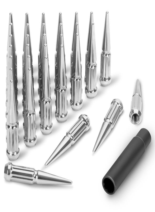 KINGWAY M14x1.5 Spike Lug Nuts Chrome 24 Pcs, 14mm x 1.5 Spline Spiked Lug Nuts for Chevy Silverado 1500 GMC Sierra Ford F150, 14x1.5 Truck Lugnut for Ram Yukon Tahoe, Solid Metal Wheel Nut with 1 Socket Key - Image 1