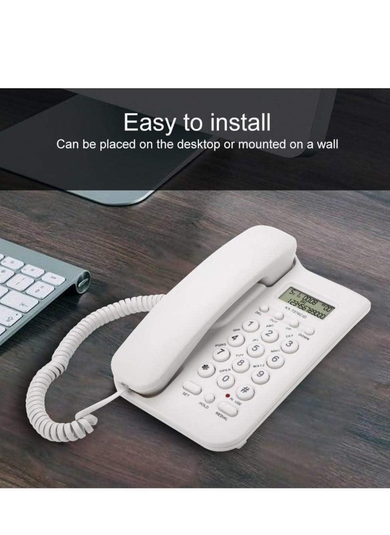 KASTWAVE - Corded Landline Phone, Landline Corded Telephone, English Desktop Fixed Phone with FSK and DTMF Dual System, Caller ID Display/Pre Dial/Cancel/Callback/Recall, for Home Hotel Office Business(White) - Image 1