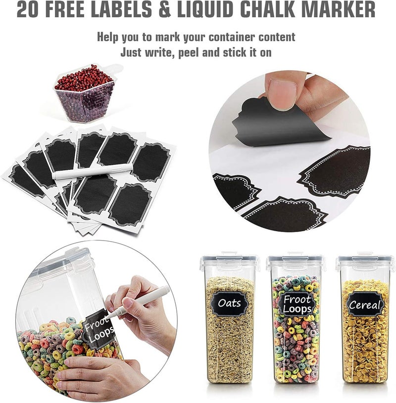 Wildone Cereal Storage Containers Set, Large BPA Free Plastic Airtight Food Storage Containers 4L /135.3oz for Flour, Sugar, 6 Piece Set Cereal Dispensers with 20 Labels & Marker, Grey - Image 5