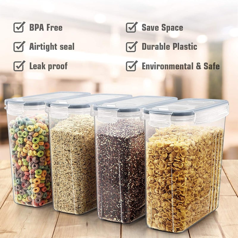 Wildone Cereal Storage Containers Set, Large BPA Free Plastic Airtight Food Storage Containers 4L /135.3oz for Flour, Sugar, 6 Piece Set Cereal Dispensers with 20 Labels & Marker, Grey - Image 2
