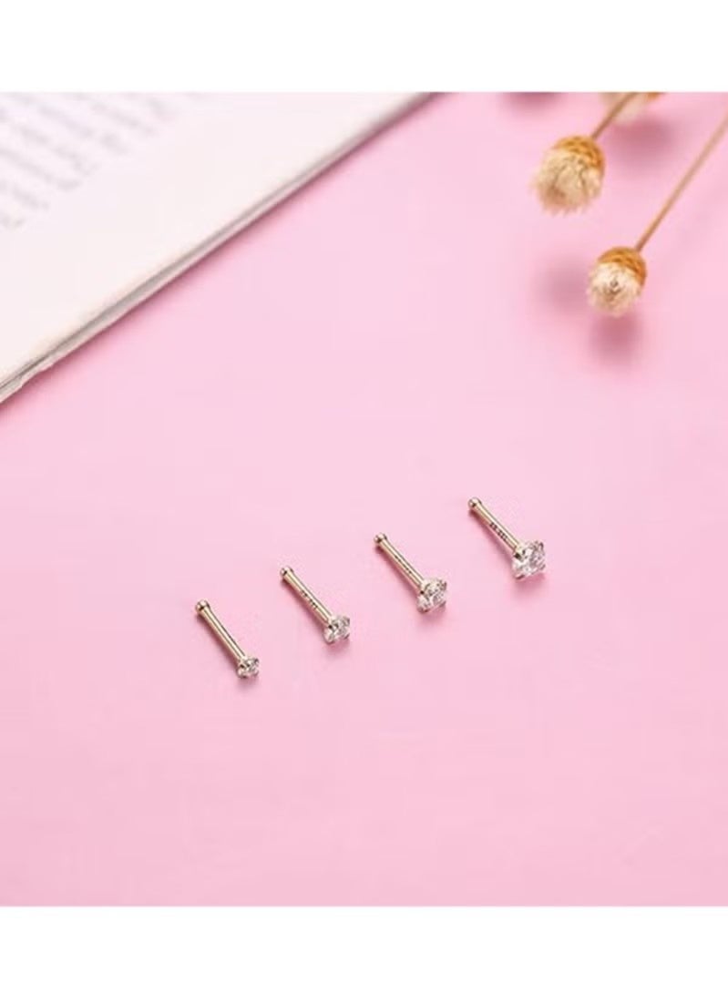 4PCS 925 Sterling Silver 1.5/2/2.5/3mm Clear CZ Bone Nose Studs - Image 4