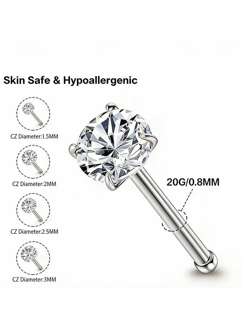 4PCS 925 Sterling Silver 1.5/2/2.5/3mm Clear CZ Bone Nose Studs - Image 2