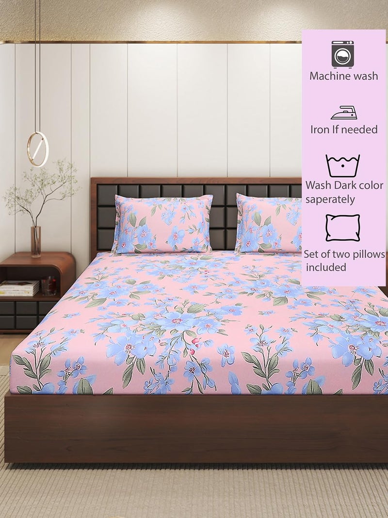 Status Contract Cotton Rich Double Bedsheet with 2 Pillow Covers for Bed Room, Home, Hotel-120 GSM (Pink and Blue)_215x210 CM - Image 3