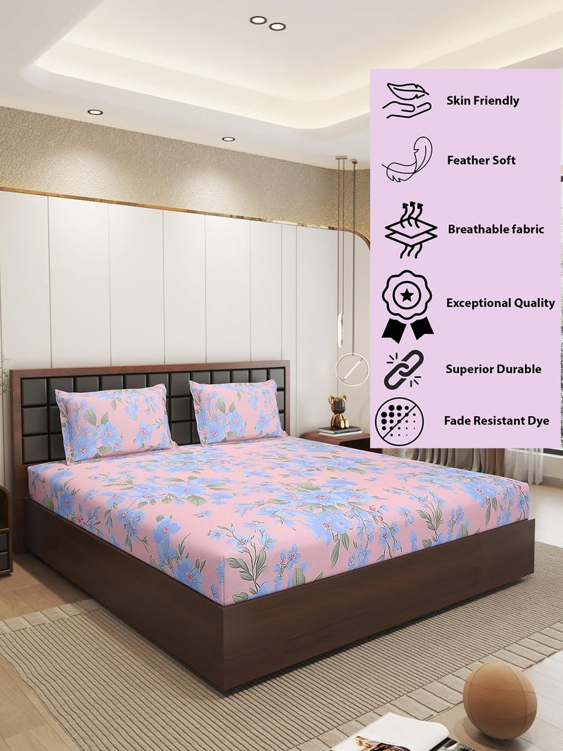 Status Contract Cotton Rich Double Bedsheet with 2 Pillow Covers for Bed Room, Home, Hotel-120 GSM (Pink and Blue)_215x210 CM - Image 2
