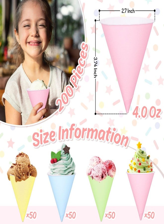 JarThenaAMCS 200Pcs Pastel Snow Cone Cups Macaron Color Disposable Cone Paper Cups Leakproof for Slush Shaved Ice Cream Sorbet Water Party Supplies, 4oz - Image 2