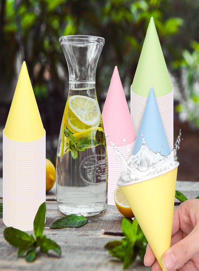 JarThenaAMCS 200Pcs Pastel Snow Cone Cups Macaron Color Disposable Cone Paper Cups Leakproof for Slush Shaved Ice Cream Sorbet Water Party Supplies, 4oz - Image 4