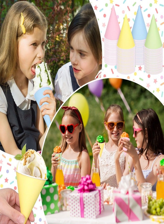 JarThenaAMCS 200Pcs Pastel Snow Cone Cups Macaron Color Disposable Cone Paper Cups Leakproof for Slush Shaved Ice Cream Sorbet Water Party Supplies, 4oz - Image 3