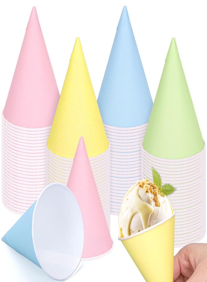 JarThenaAMCS 200Pcs Pastel Snow Cone Cups Macaron Color Disposable Cone Paper Cups Leakproof for Slush Shaved Ice Cream Sorbet Water Party Supplies, 4oz - Image 1