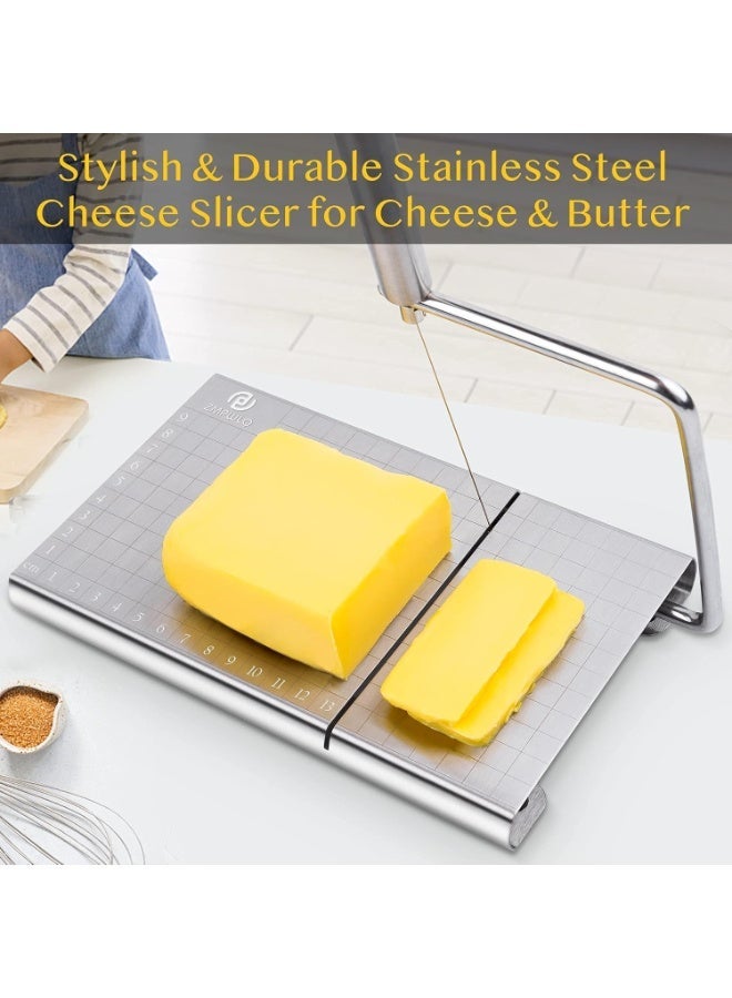 PL ZMPWLQ Cheese-Slicers with Wire, Cheese Slicer Stainless Steel with 4 Replacement Wires Cheese Cutters Accurate Size Scale,Wire Cheese Slicer for Soft Cheese, Cheese Cutter Wire Cheese Slicer - Image 3