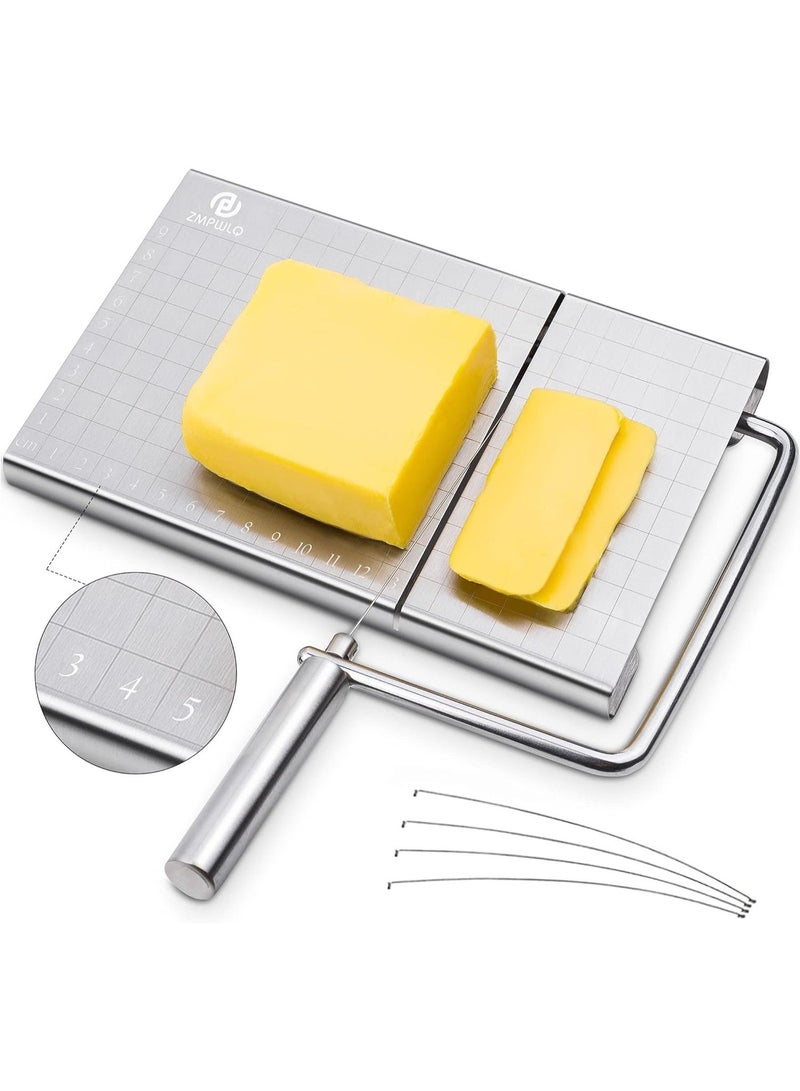 PL ZMPWLQ Cheese-Slicers with Wire, Cheese Slicer Stainless Steel with 4 Replacement Wires Cheese Cutters Accurate Size Scale,Wire Cheese Slicer for Soft Cheese, Cheese Cutter Wire Cheese Slicer - Image 1