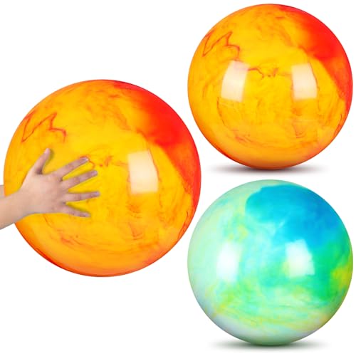 Deekin 2 Pcs 15 Inch 18 Inch Marbleized Bouncy Balls Large Inflatable Rubber Sensory Ball for Playground Outdoor Water18 InchesGreen and Yellow - Image 1