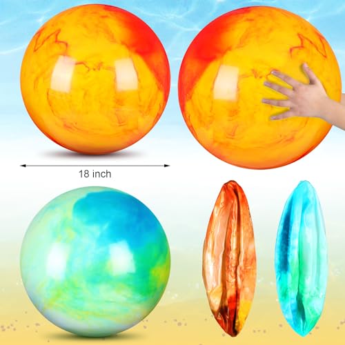 Deekin 2 Pcs 15 Inch 18 Inch Marbleized Bouncy Balls Large Inflatable Rubber Sensory Ball for Playground Outdoor Water18 InchesGreen and Yellow - Image 5