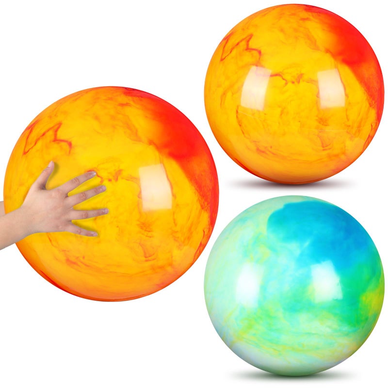 Deekin 2 Pcs 15 Inch 18 Inch Marbleized Bouncy Balls Large Inflatable Rubber Sensory Ball for Playground Outdoor Water18 InchesGreen and Yellow - Image 3