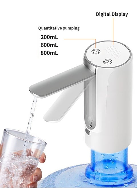 Water Bottle Pump, Water Dispenser Pump with 1200mAh Large Capacity Battery, Foldable Nozzle, Silent Operation