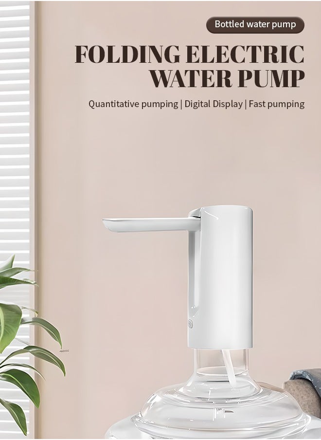 Water Bottle Pump, Water Dispenser Pump with 1200mAh Large Capacity Battery, Foldable Nozzle, Silent Operation